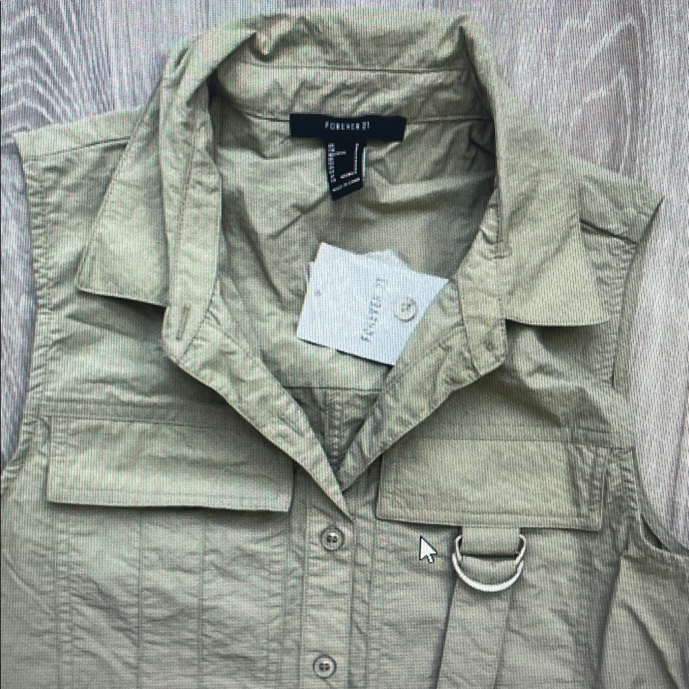 Forever 21 Light Olive Utility Vest with D-Ring Detail